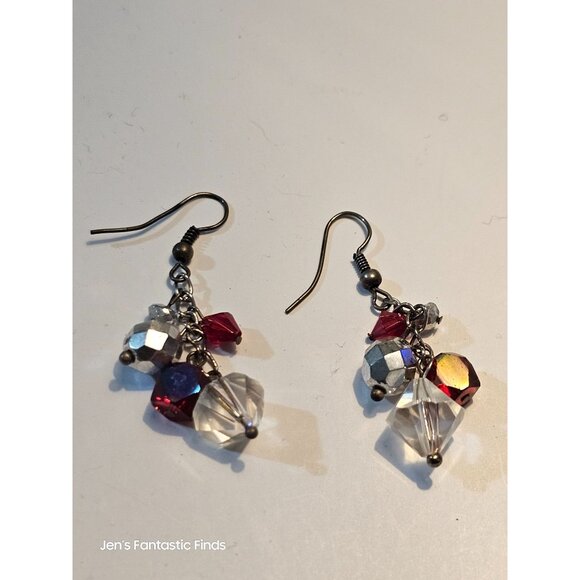 Made‎ with Swarovski Crystal Red Bead Dangle Silver Earrings Hand Made OOAK - Picture 4 of 7